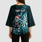 Personalised New Zealand Darts Christmas Kimono Sleeve Blouse Maori Fern Merry Dartsmas - Aussie Hoodie