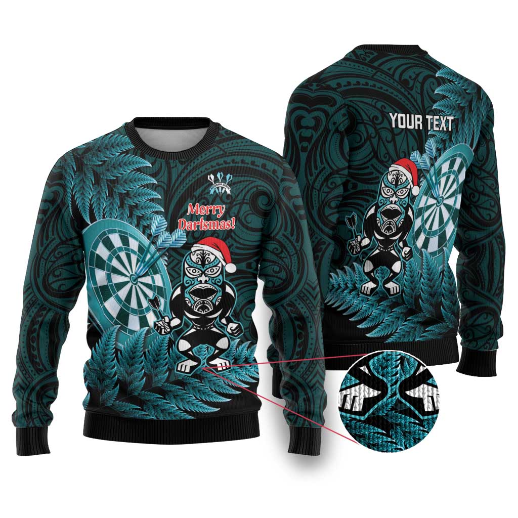 Personalised New Zealand Darts Christmas Ugly Christmas Sweater Maori Fern Merry Dartsmas - Aussie Hoodie