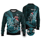 Personalised New Zealand Darts Christmas Ugly Christmas Sweater Maori Fern Merry Dartsmas - Aussie Hoodie