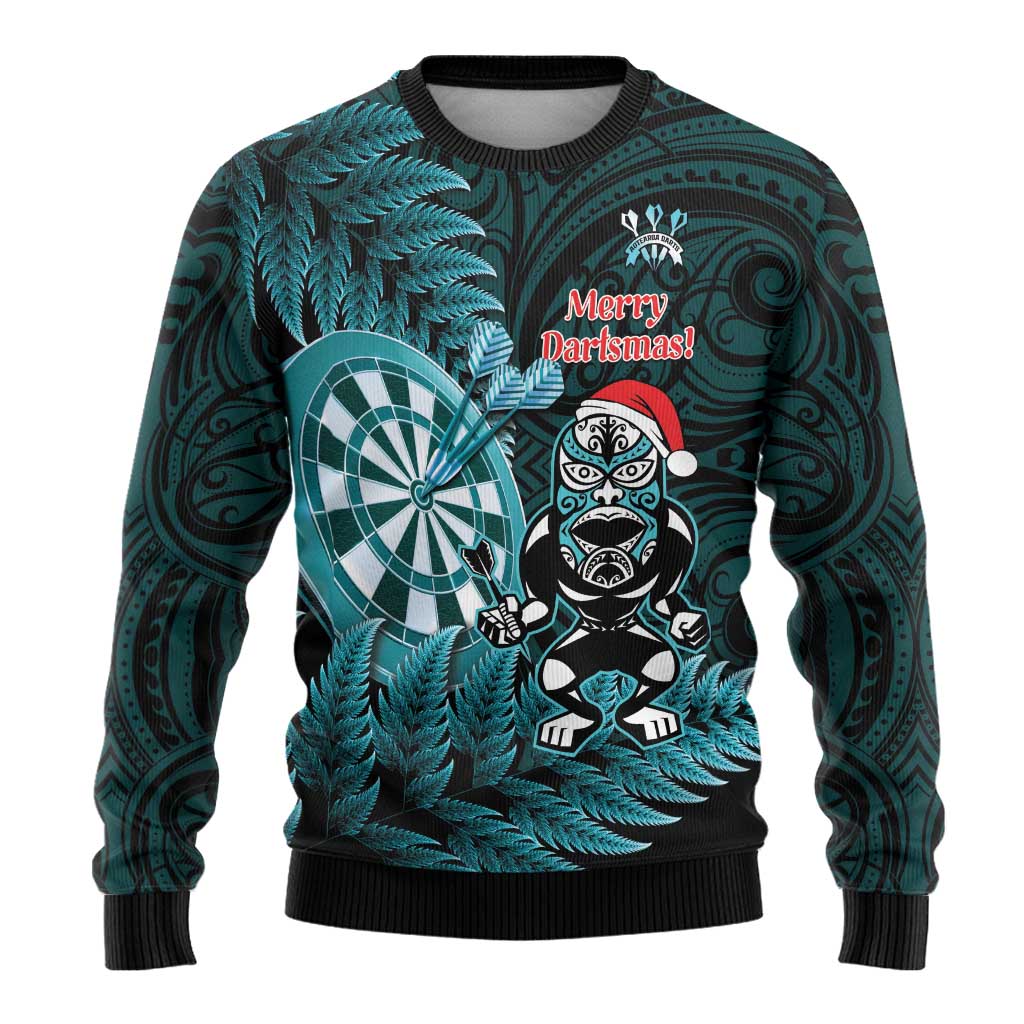 Personalised New Zealand Darts Christmas Ugly Christmas Sweater Maori Fern Merry Dartsmas - Aussie Hoodie