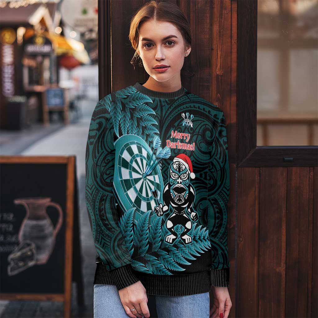 Personalised New Zealand Darts Christmas Ugly Christmas Sweater Maori Fern Merry Dartsmas - Aussie Hoodie