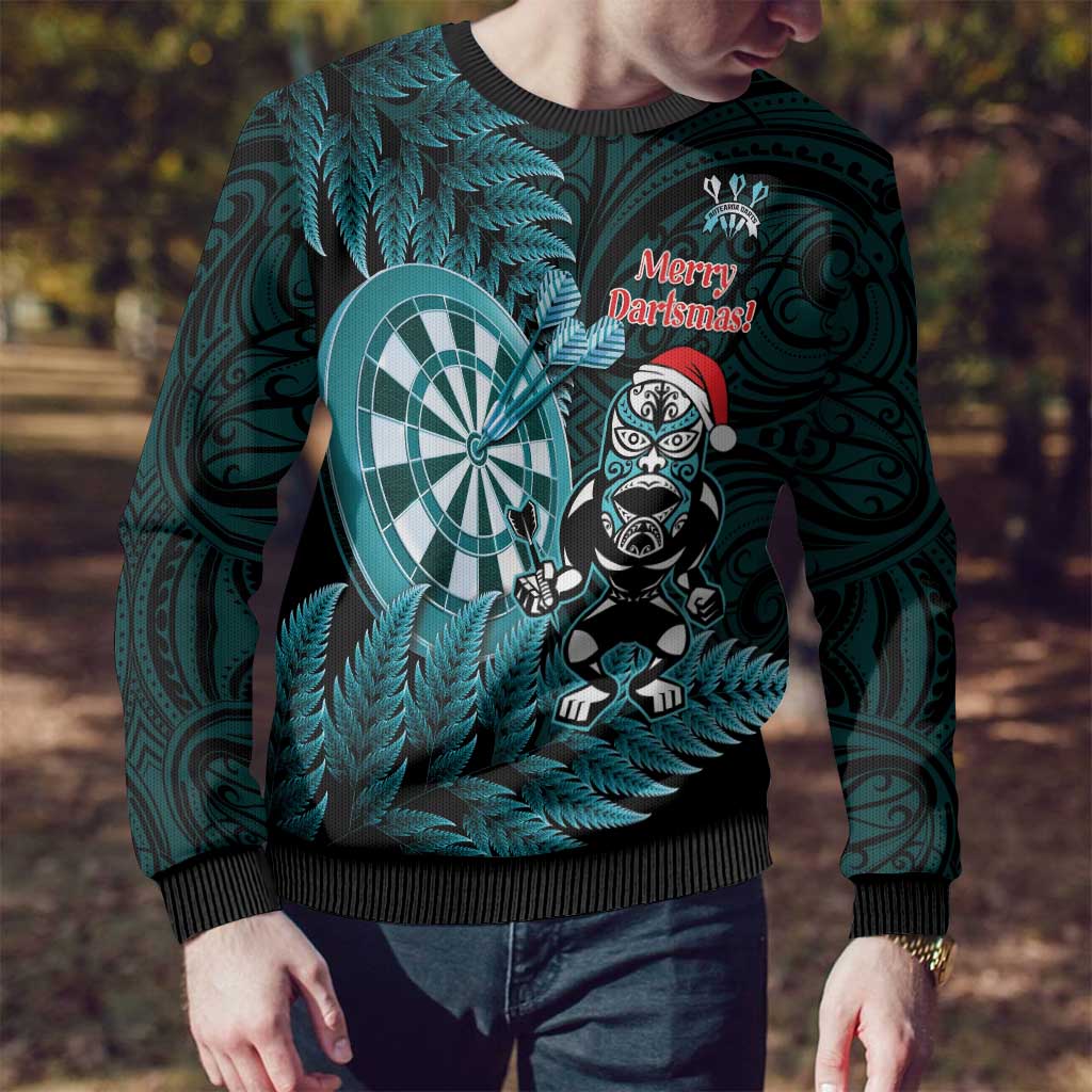 Personalised New Zealand Darts Christmas Ugly Christmas Sweater Maori Fern Merry Dartsmas - Aussie Hoodie