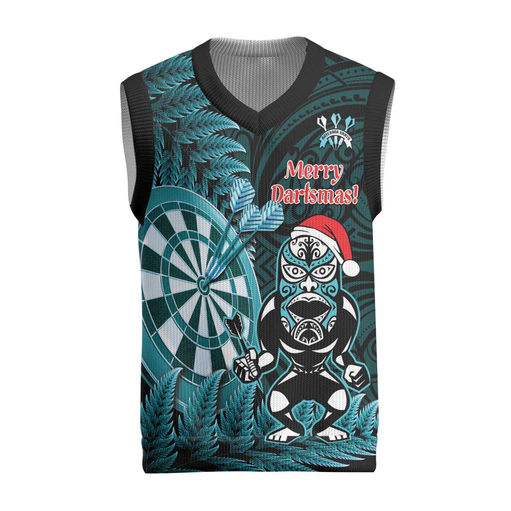 Personalised New Zealand Darts Christmas Knitted V-Neck Vest Maori Fern Merry Dartsmas - Aussie Hoodie