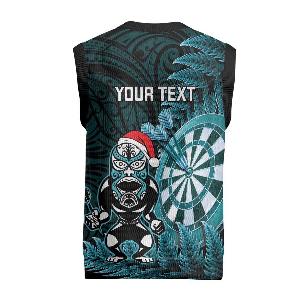 Personalised New Zealand Darts Christmas Knitted V-Neck Vest Maori Fern Merry Dartsmas - Aussie Hoodie
