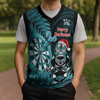 Personalised New Zealand Darts Christmas Knitted V-Neck Vest Maori Fern Merry Dartsmas - Aussie Hoodie