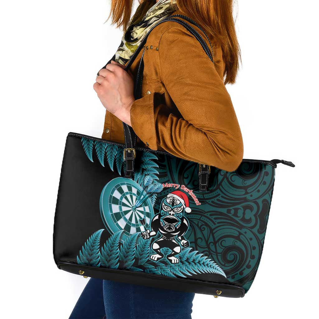 New Zealand Darts Christmas Leather Tote Bag Maori Fern Merry Dartsmas - Aussie Hoodie