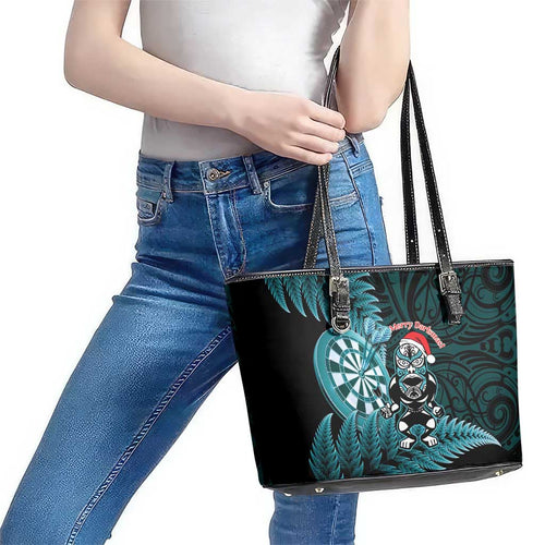 New Zealand Darts Christmas Leather Tote Bag Maori Fern Merry Dartsmas - Aussie Hoodie