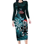 Personalised New Zealand Darts Christmas Long Sleeve Bodycon Dress Maori Fern Merry Dartsmas - Aussie Hoodie