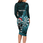 Personalised New Zealand Darts Christmas Long Sleeve Bodycon Dress Maori Fern Merry Dartsmas - Aussie Hoodie