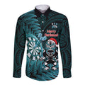 Personalised New Zealand Darts Christmas Long Sleeve Button Shirt Maori Fern Merry Dartsmas - Aussie Hoodie
