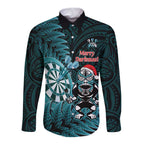 Personalised New Zealand Darts Christmas Long Sleeve Button Shirt Maori Fern Merry Dartsmas - Aussie Hoodie