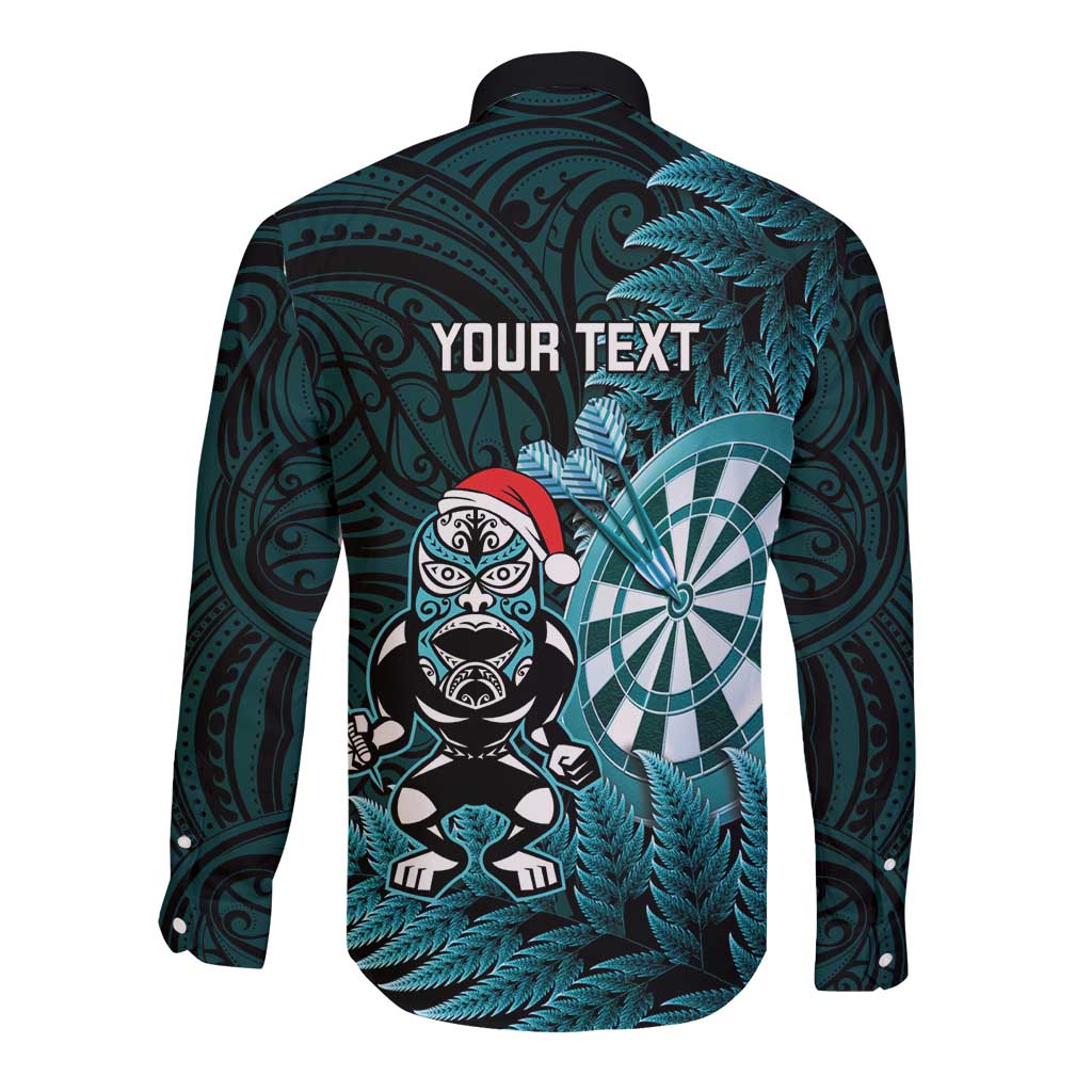 Personalised New Zealand Darts Christmas Long Sleeve Button Shirt Maori Fern Merry Dartsmas - Aussie Hoodie