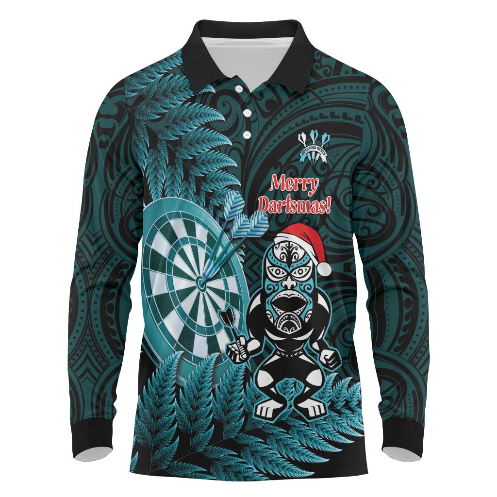 Personalised New Zealand Darts Christmas Long Sleeve Polo Shirt Maori Fern Merry Dartsmas - Aussie Hoodie