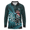 Personalised New Zealand Darts Christmas Long Sleeve Polo Shirt Maori Fern Merry Dartsmas - Aussie Hoodie
