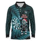 Personalised New Zealand Darts Christmas Long Sleeve Polo Shirt Maori Fern Merry Dartsmas - Aussie Hoodie