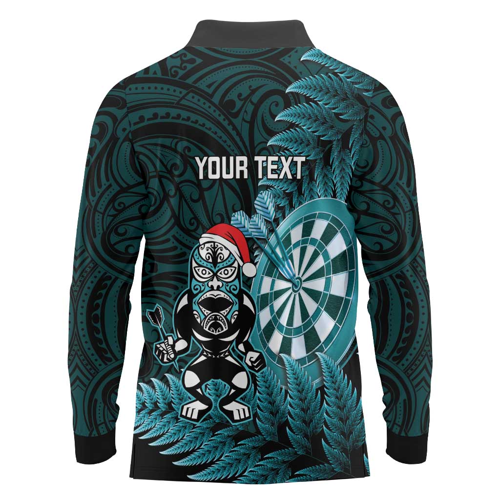 Personalised New Zealand Darts Christmas Long Sleeve Polo Shirt Maori Fern Merry Dartsmas - Aussie Hoodie