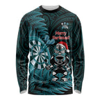 Personalised New Zealand Darts Christmas Long Sleeve Shirt Maori Fern Merry Dartsmas - Aussie Hoodie