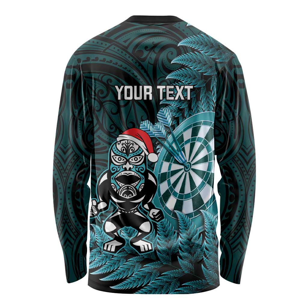 Personalised New Zealand Darts Christmas Long Sleeve Shirt Maori Fern Merry Dartsmas - Aussie Hoodie