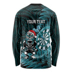 Personalised New Zealand Darts Christmas Long Sleeve Shirt Maori Fern Merry Dartsmas - Aussie Hoodie
