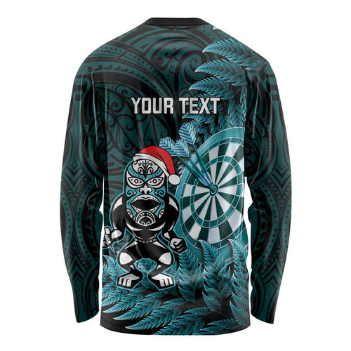 Personalised New Zealand Darts Christmas Long Sleeve Shirt Maori Fern Merry Dartsmas - Aussie Hoodie