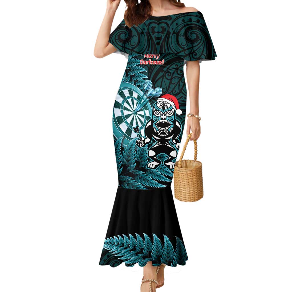 Personalised New Zealand Darts Christmas Mermaid Dress Maori Fern Merry Dartsmas - Aussie Hoodie