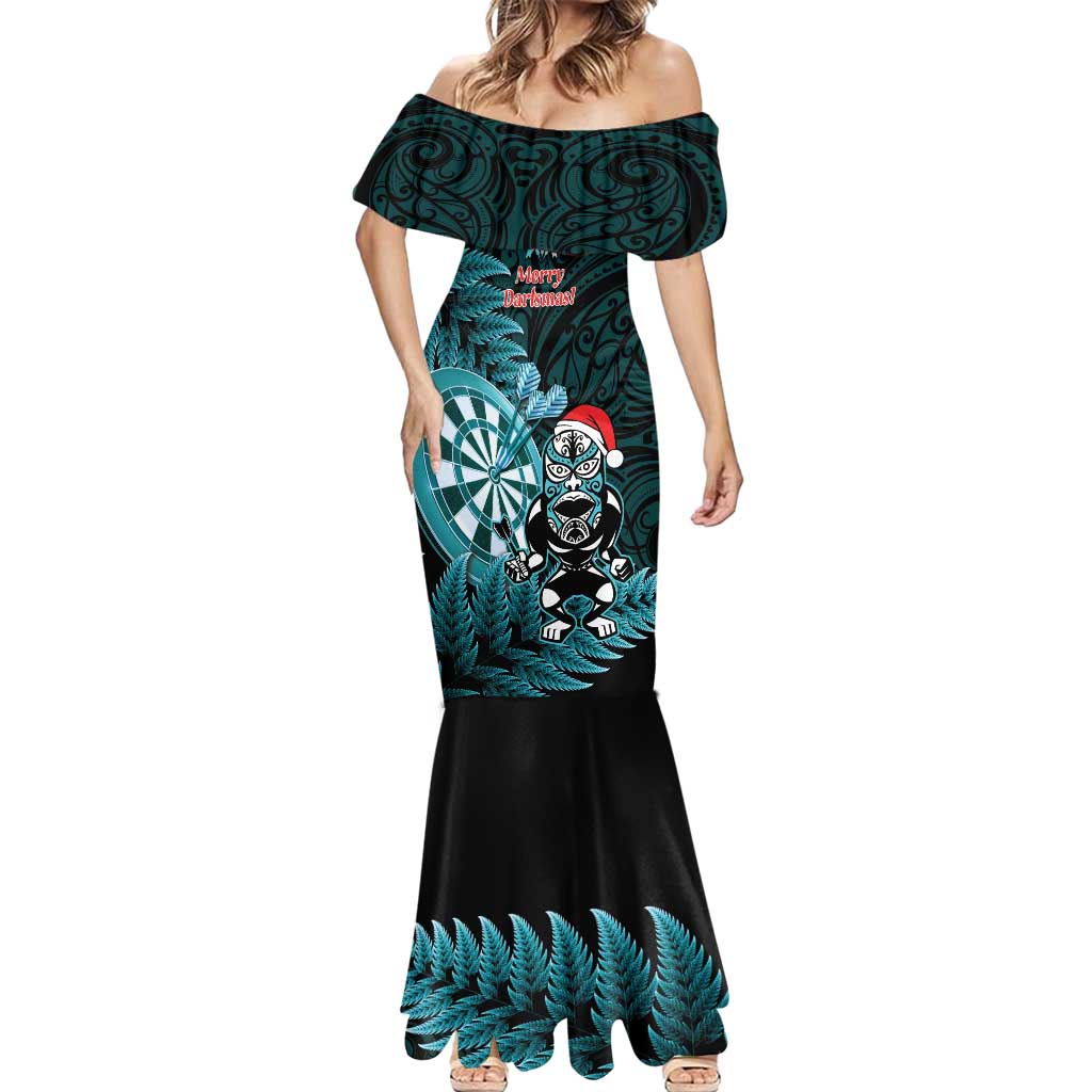 Personalised New Zealand Darts Christmas Mermaid Dress Maori Fern Merry Dartsmas - Aussie Hoodie
