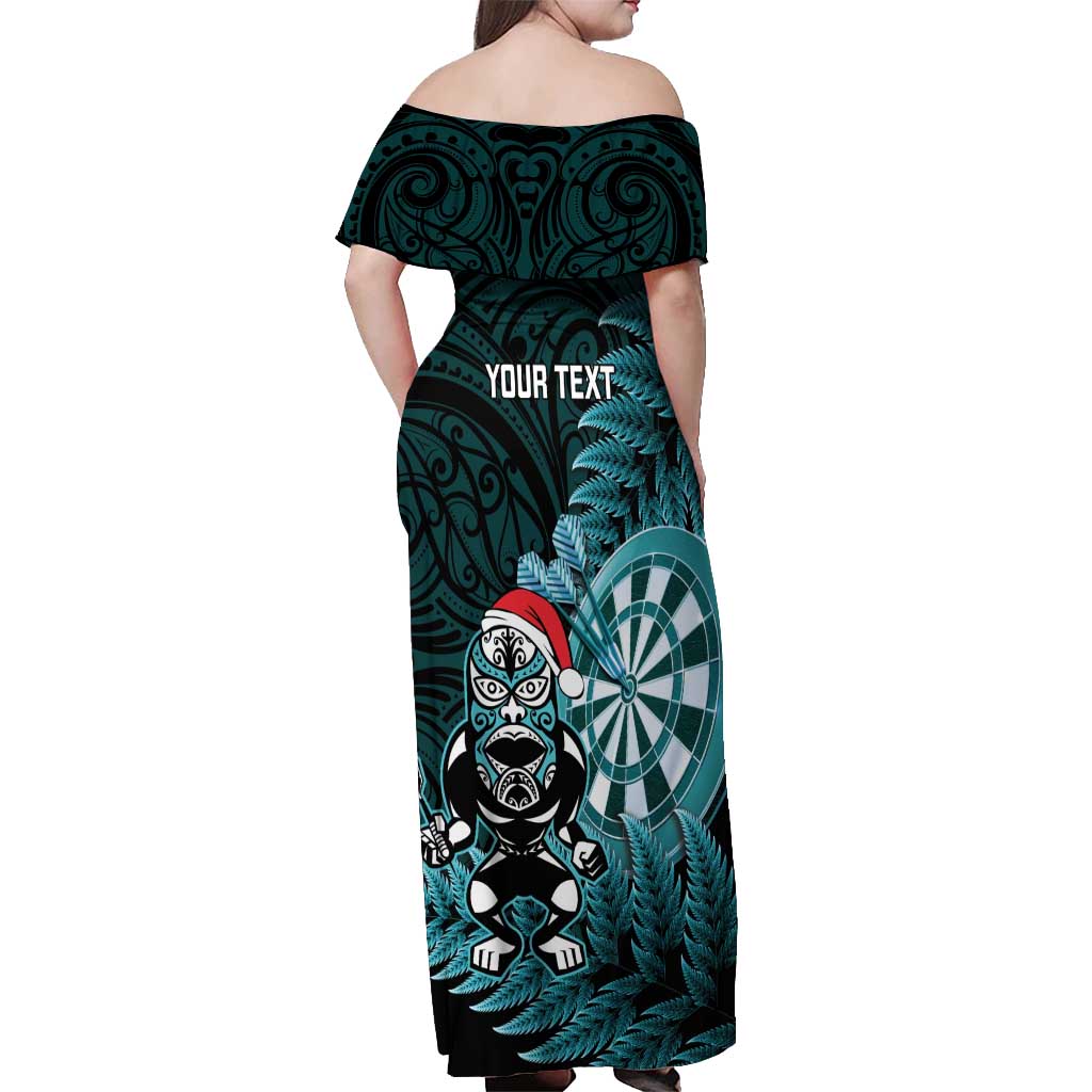Personalised New Zealand Darts Christmas Off Shoulder Maxi Dress Maori Fern Merry Dartsmas - Aussie Hoodie