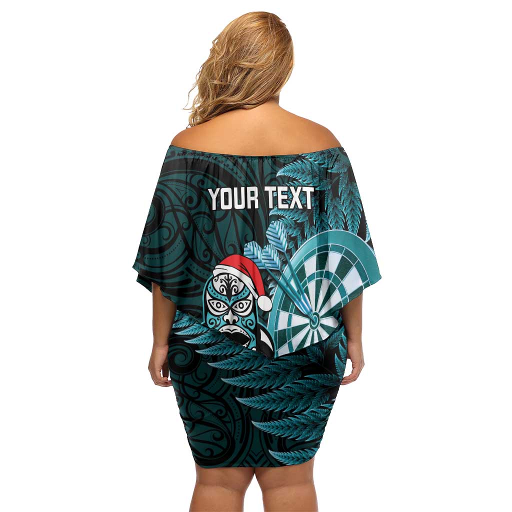 Personalised New Zealand Darts Christmas Off Shoulder Short Dress Maori Fern Merry Dartsmas - Aussie Hoodie