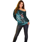 Personalised New Zealand Darts Christmas Off Shoulder Sweater Maori Fern Merry Dartsmas - Aussie Hoodie