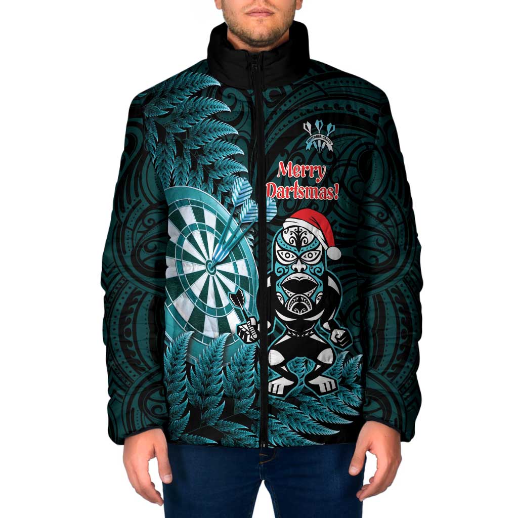 Personalised New Zealand Darts Christmas Padded Jacket Maori Fern Merry Dartsmas - Aussie Hoodie