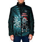 Personalised New Zealand Darts Christmas Padded Jacket Maori Fern Merry Dartsmas - Aussie Hoodie