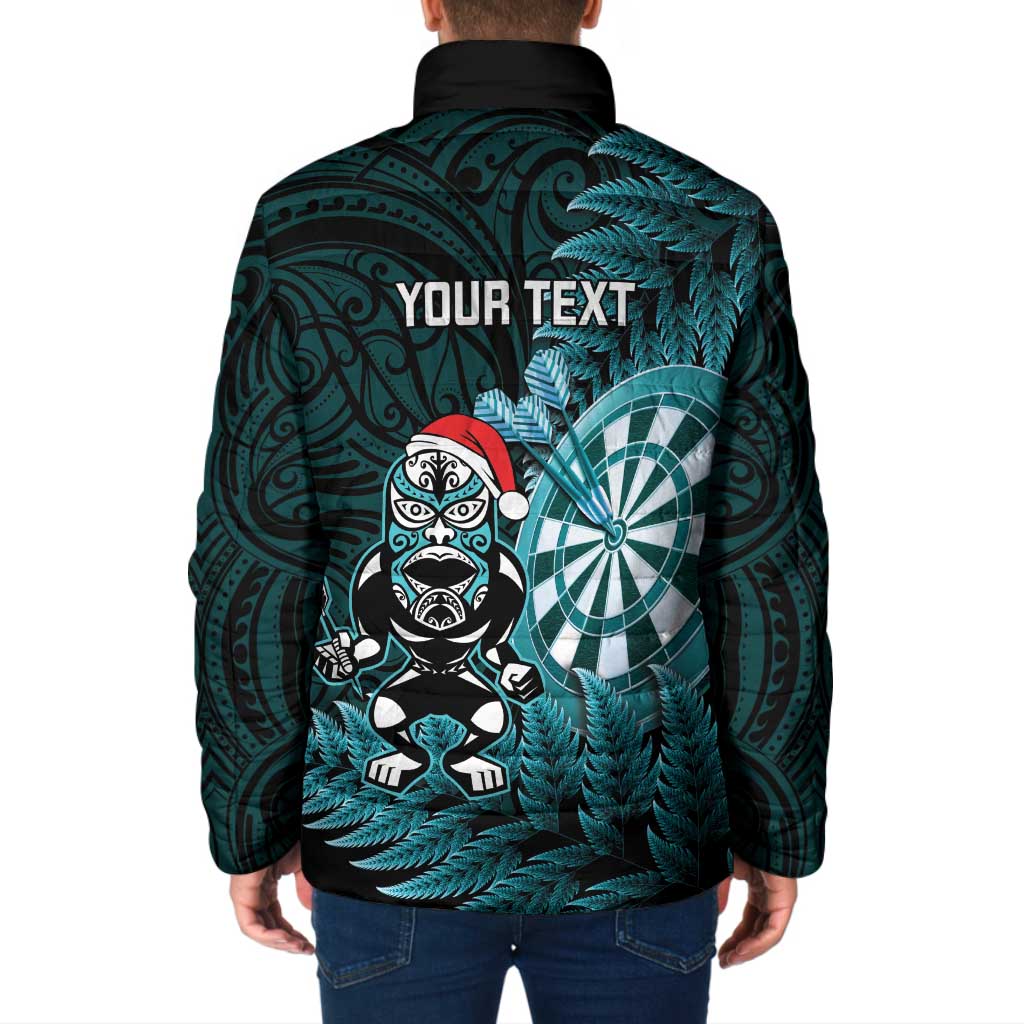 Personalised New Zealand Darts Christmas Padded Jacket Maori Fern Merry Dartsmas - Aussie Hoodie