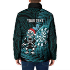 Personalised New Zealand Darts Christmas Padded Jacket Maori Fern Merry Dartsmas - Aussie Hoodie