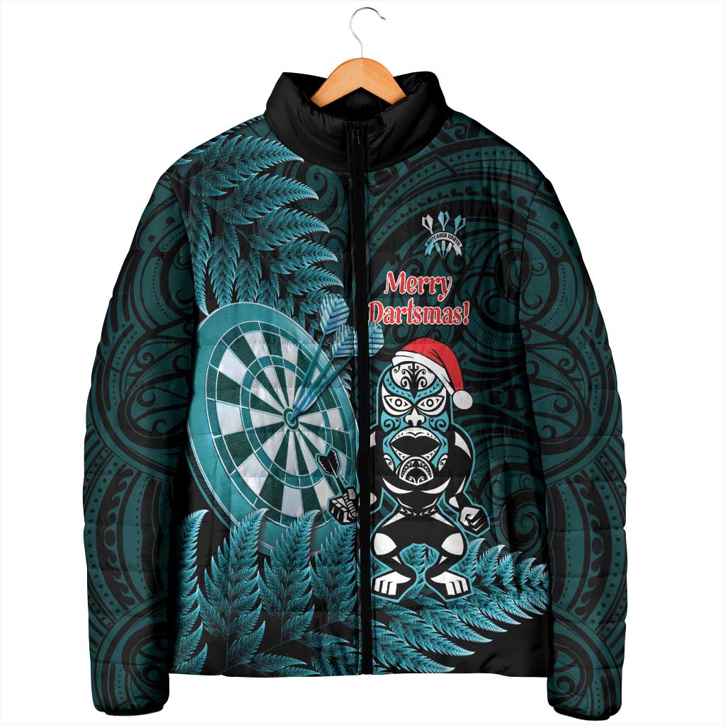 Personalised New Zealand Darts Christmas Padded Jacket Maori Fern Merry Dartsmas - Aussie Hoodie