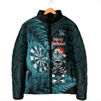 Personalised New Zealand Darts Christmas Padded Jacket Maori Fern Merry Dartsmas - Aussie Hoodie