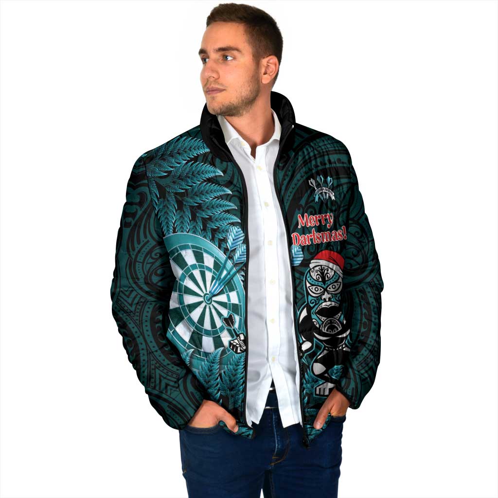 Personalised New Zealand Darts Christmas Padded Jacket Maori Fern Merry Dartsmas - Aussie Hoodie