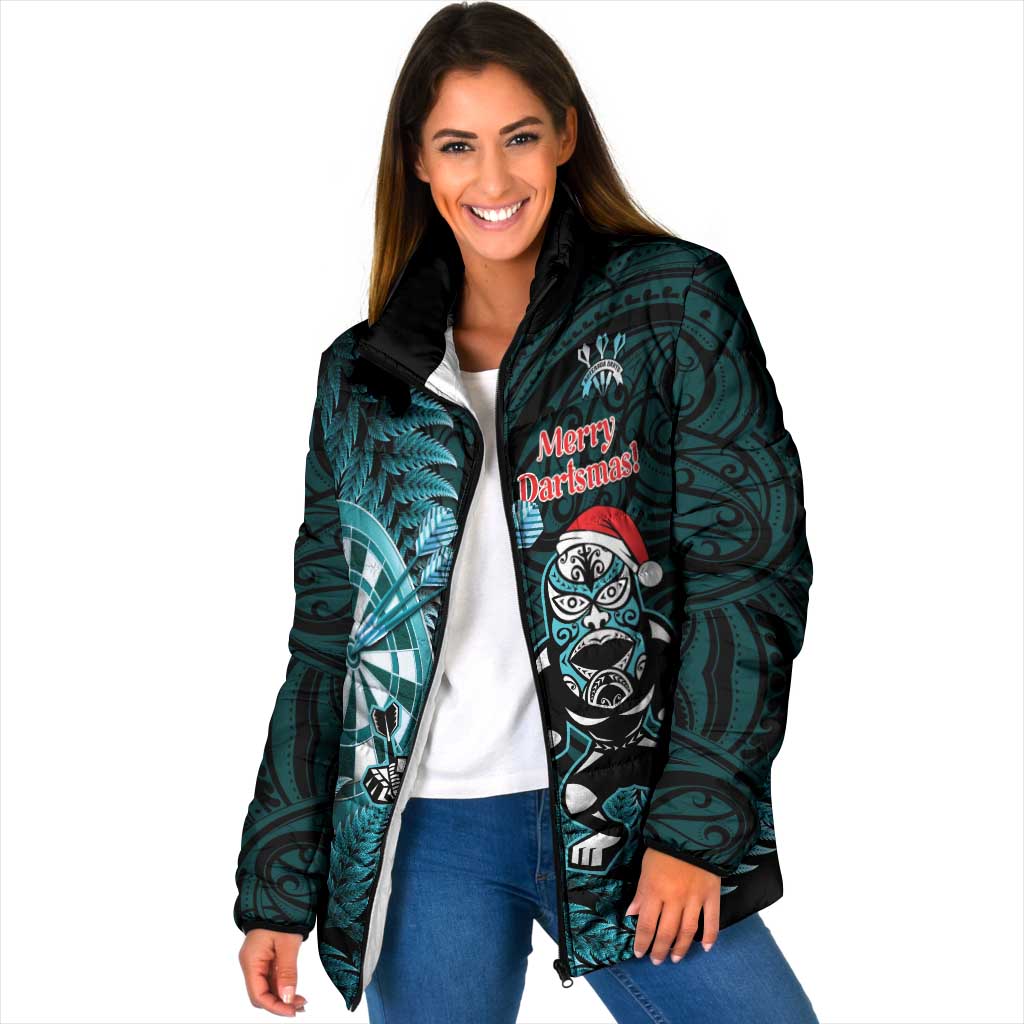 Personalised New Zealand Darts Christmas Padded Jacket Maori Fern Merry Dartsmas - Aussie Hoodie