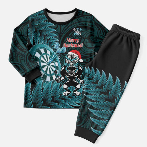 Personalised New Zealand Darts Christmas Pajama Set Maori Fern Merry Dartsmas - Aussie Hoodie