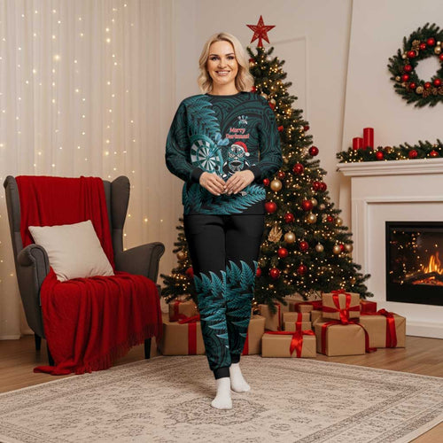 Personalised New Zealand Darts Christmas Pajama Set Maori Fern Merry Dartsmas - Aussie Hoodie