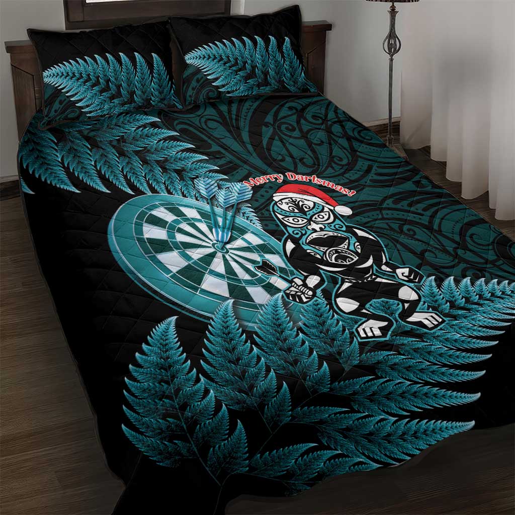 New Zealand Darts Christmas Quilt Bed Set Maori Fern Merry Dartsmas - Aussie Hoodie