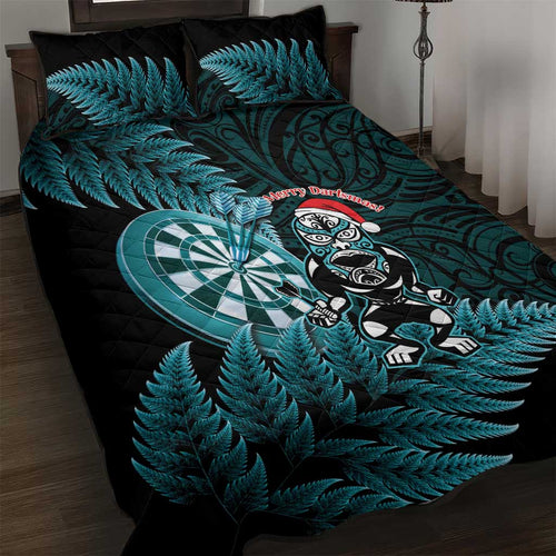 New Zealand Darts Christmas Quilt Bed Set Maori Fern Merry Dartsmas - Aussie Hoodie