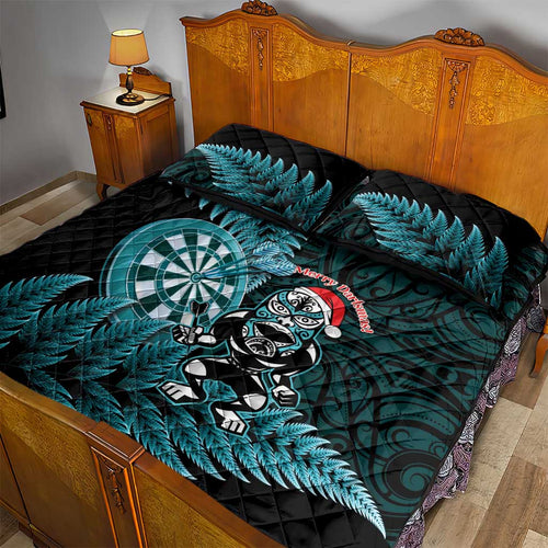 New Zealand Darts Christmas Quilt Bed Set Maori Fern Merry Dartsmas - Aussie Hoodie