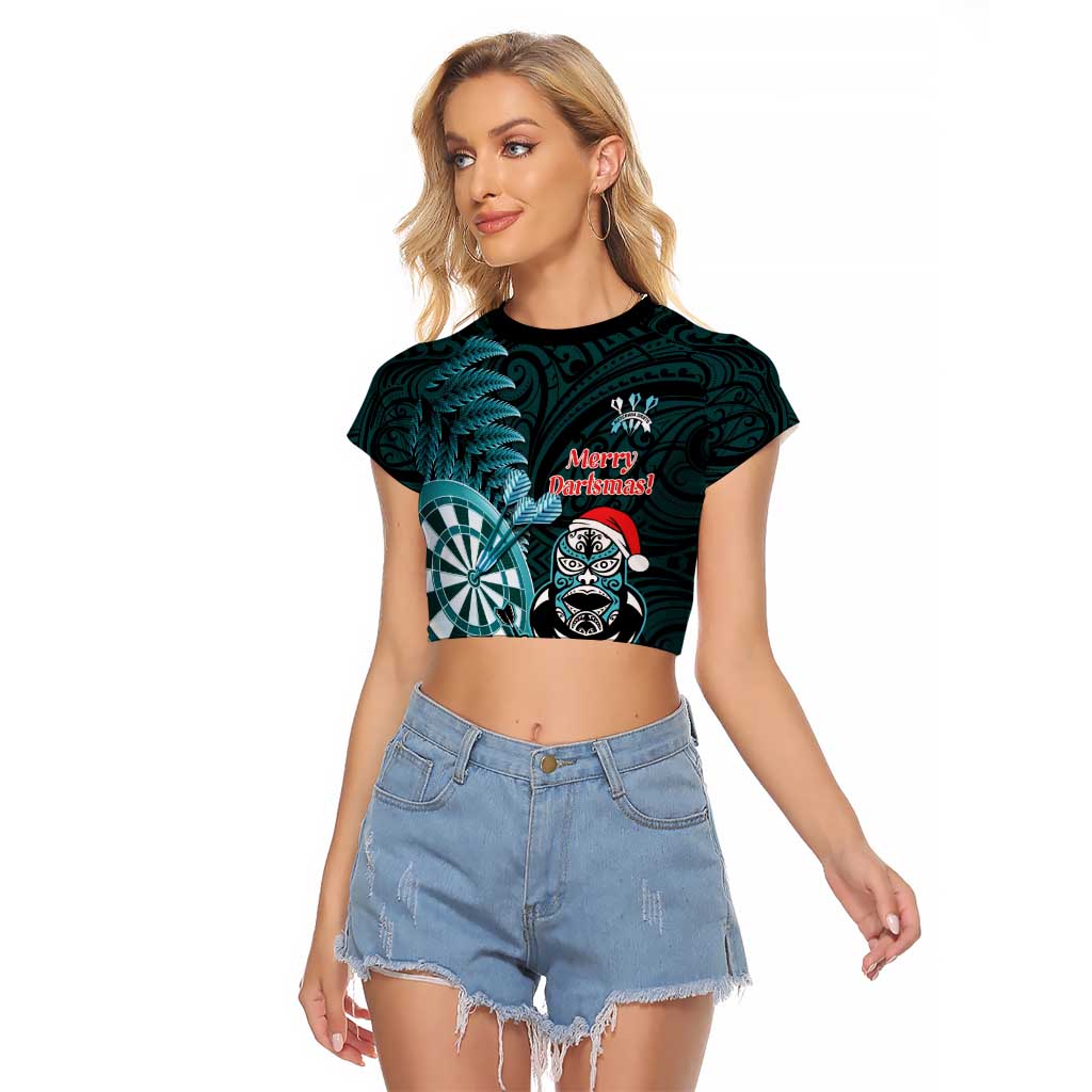Personalised New Zealand Darts Christmas Raglan Cropped T Shirt Maori Fern Merry Dartsmas - Aussie Hoodie