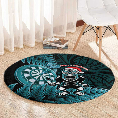 New Zealand Darts Christmas Round Carpet Maori Fern Merry Dartsmas - Aussie Hoodie