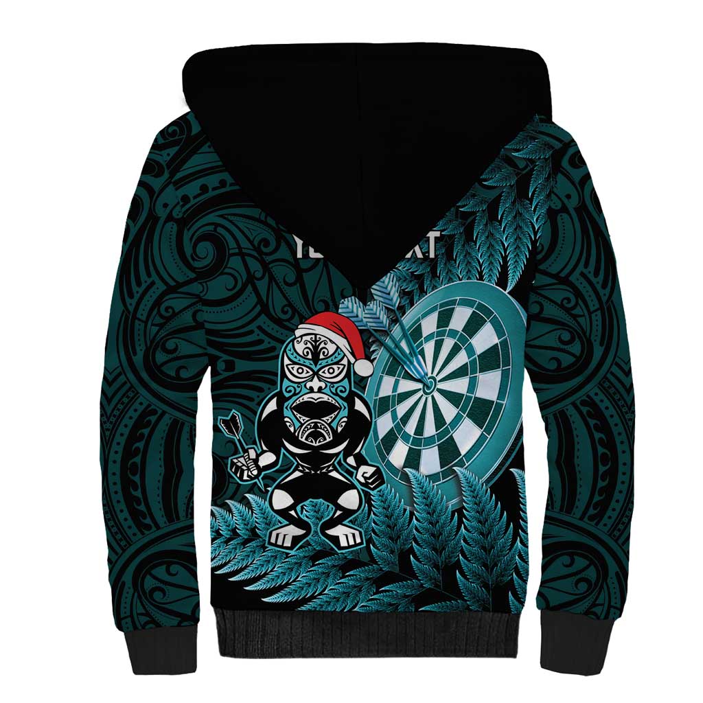 Personalised New Zealand Darts Christmas Sherpa Hoodie Maori Fern Merry Dartsmas - Aussie Hoodie