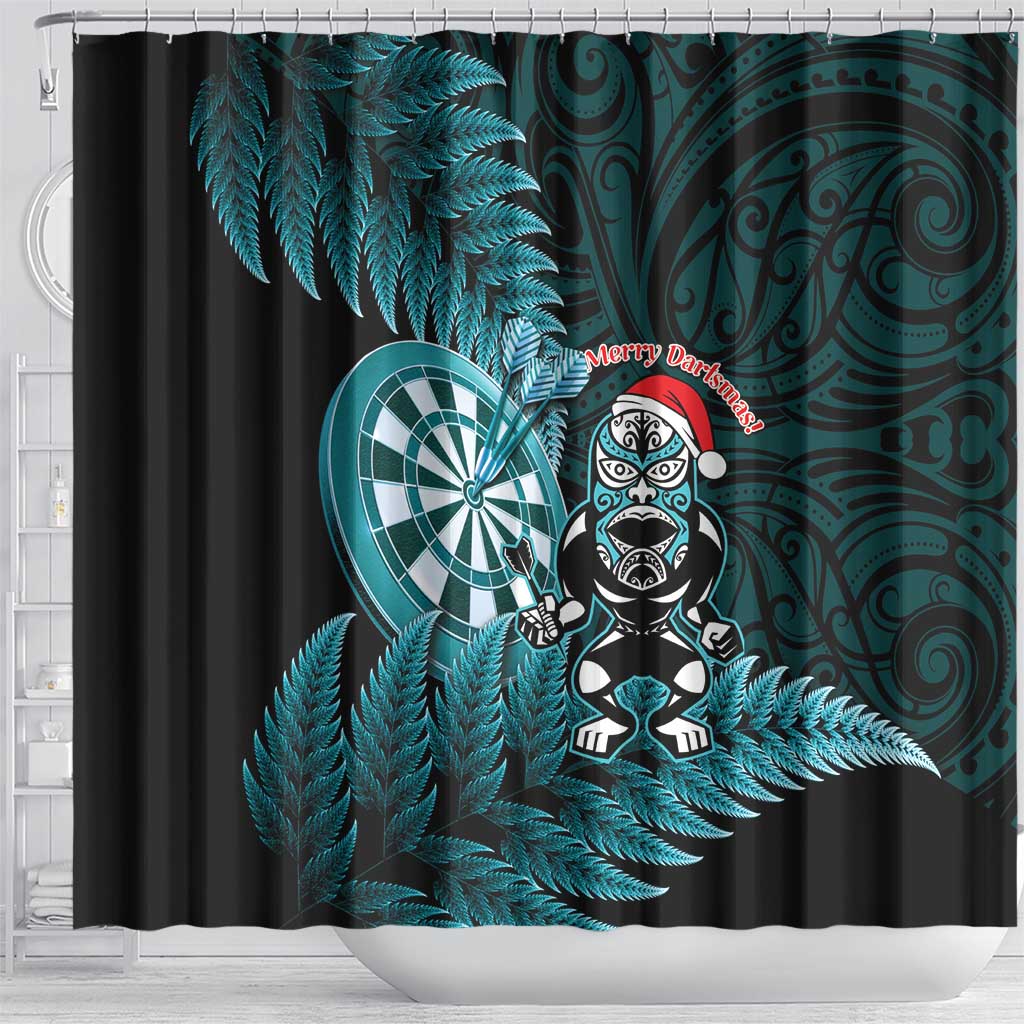 New Zealand Darts Christmas Shower Curtain Maori Fern Merry Dartsmas - Aussie Hoodie