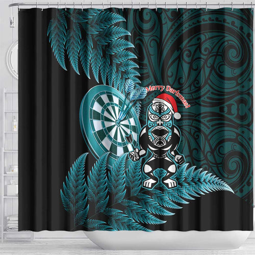 New Zealand Darts Christmas Shower Curtain Maori Fern Merry Dartsmas - Aussie Hoodie