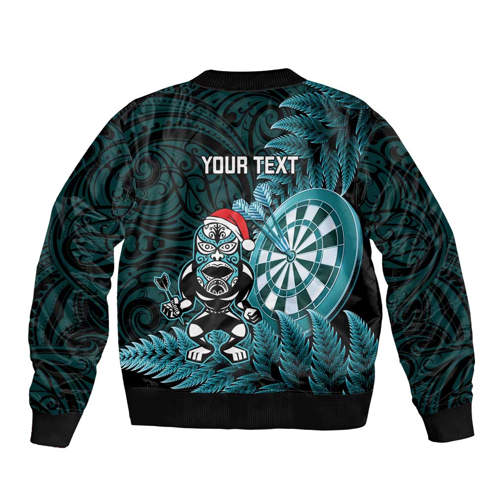 Personalised New Zealand Darts Christmas Sleeve Zip Bomber Jacket Maori Fern Merry Dartsmas - Aussie Hoodie