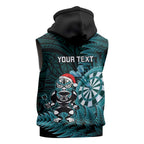 Personalised New Zealand Darts Christmas Sleeveless Hoodie Maori Fern Merry Dartsmas - Aussie Hoodie