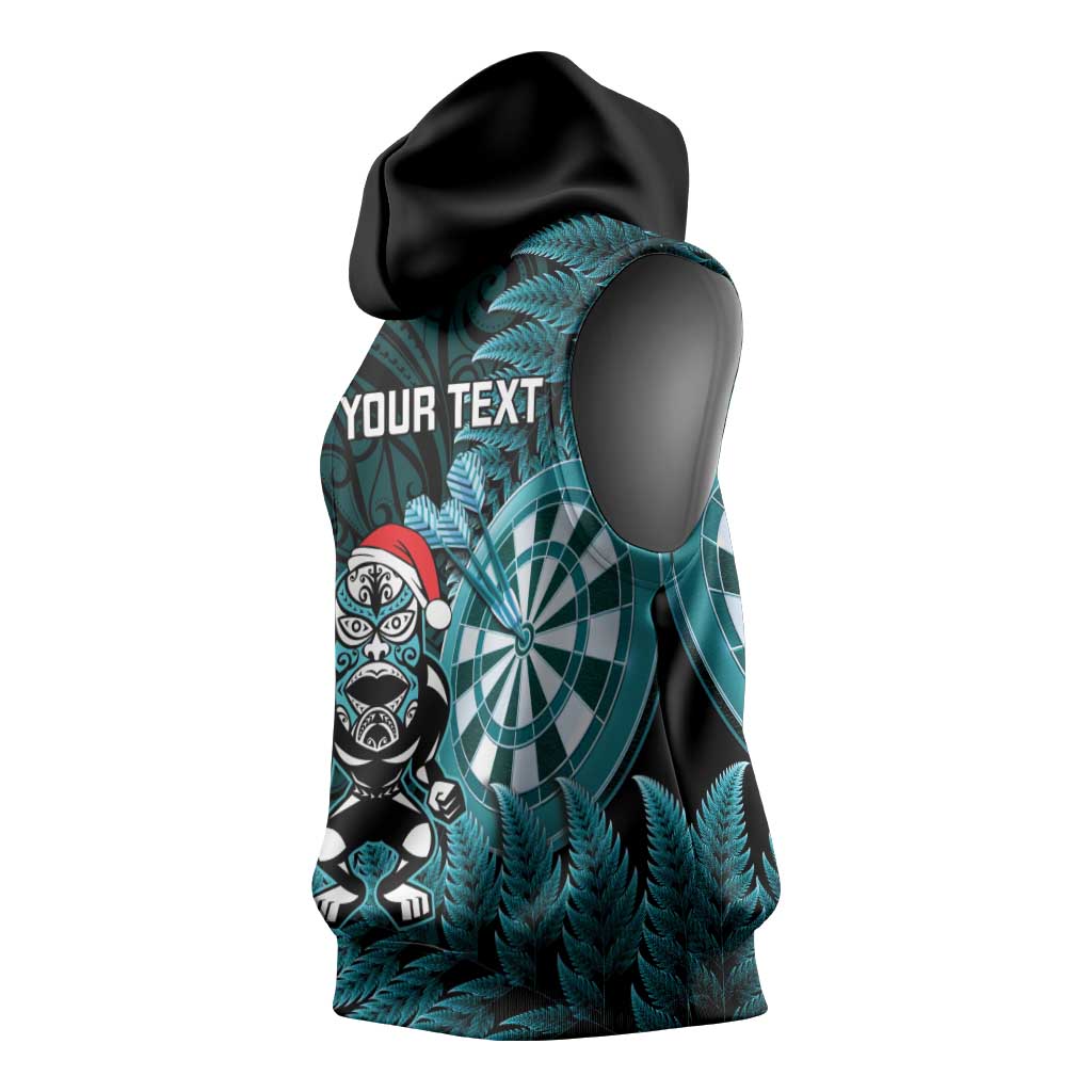 Personalised New Zealand Darts Christmas Sleeveless Hoodie Maori Fern Merry Dartsmas - Aussie Hoodie
